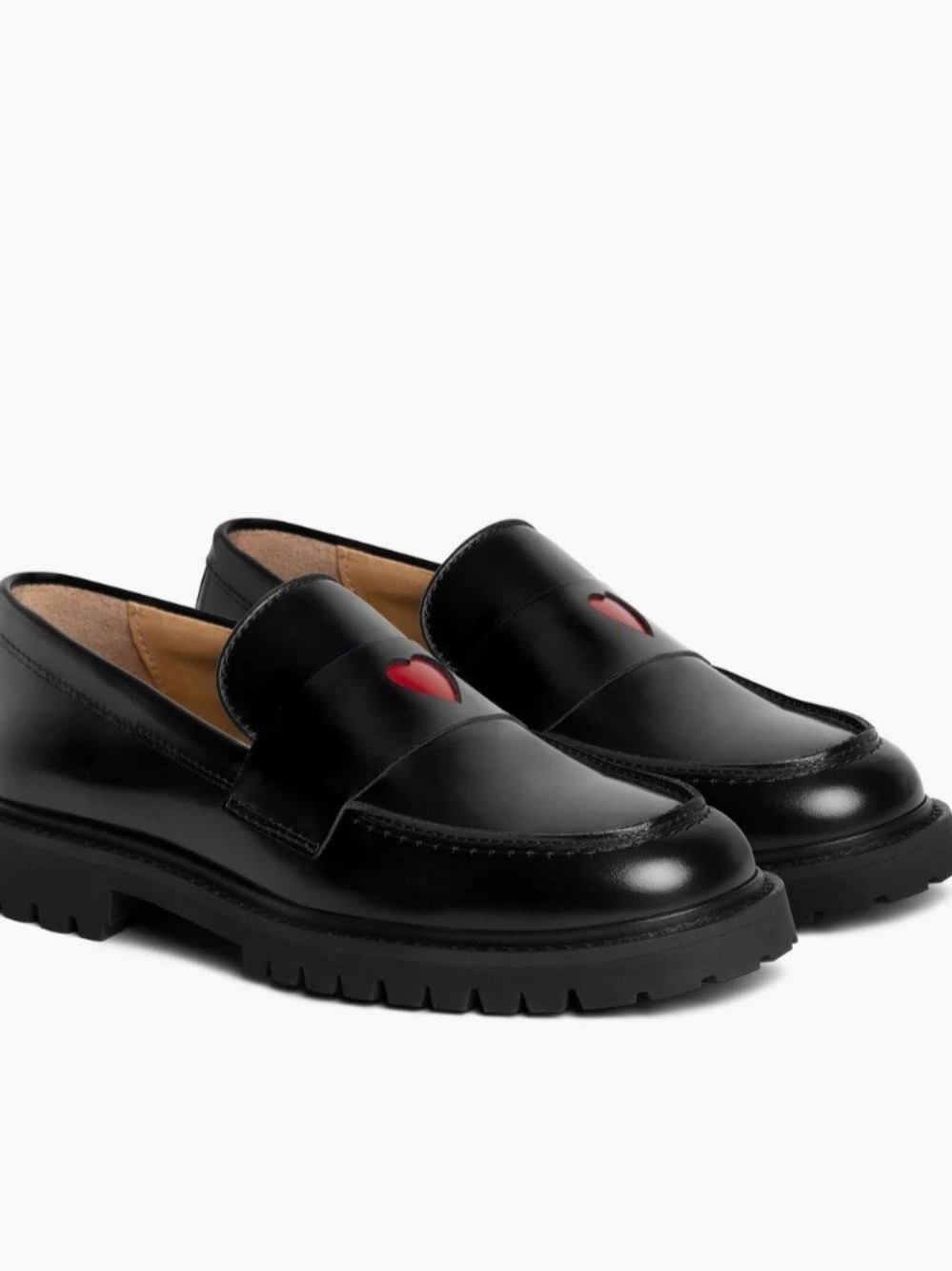Thursday Boot Company Black Leather Loafers with Red Heart Accent